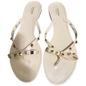 Steven New York Cream & Gold Studded Flip Flops - Size 9.5